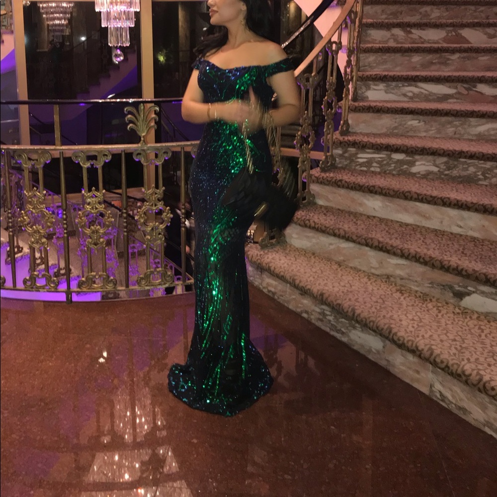 Sequin off the shoulder gown prom maxi dress